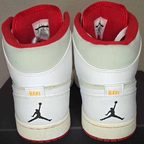 Men's Size 15 Jordan 1 Mid Hare 2015 White and Red Sneakers - Picture 5 of 13